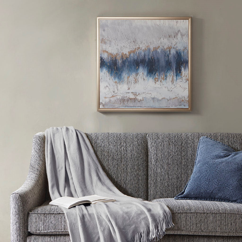 Madison Park Blue Embrace Framed Canvas With Gel Coat And Gold Foil - Blue / Grey