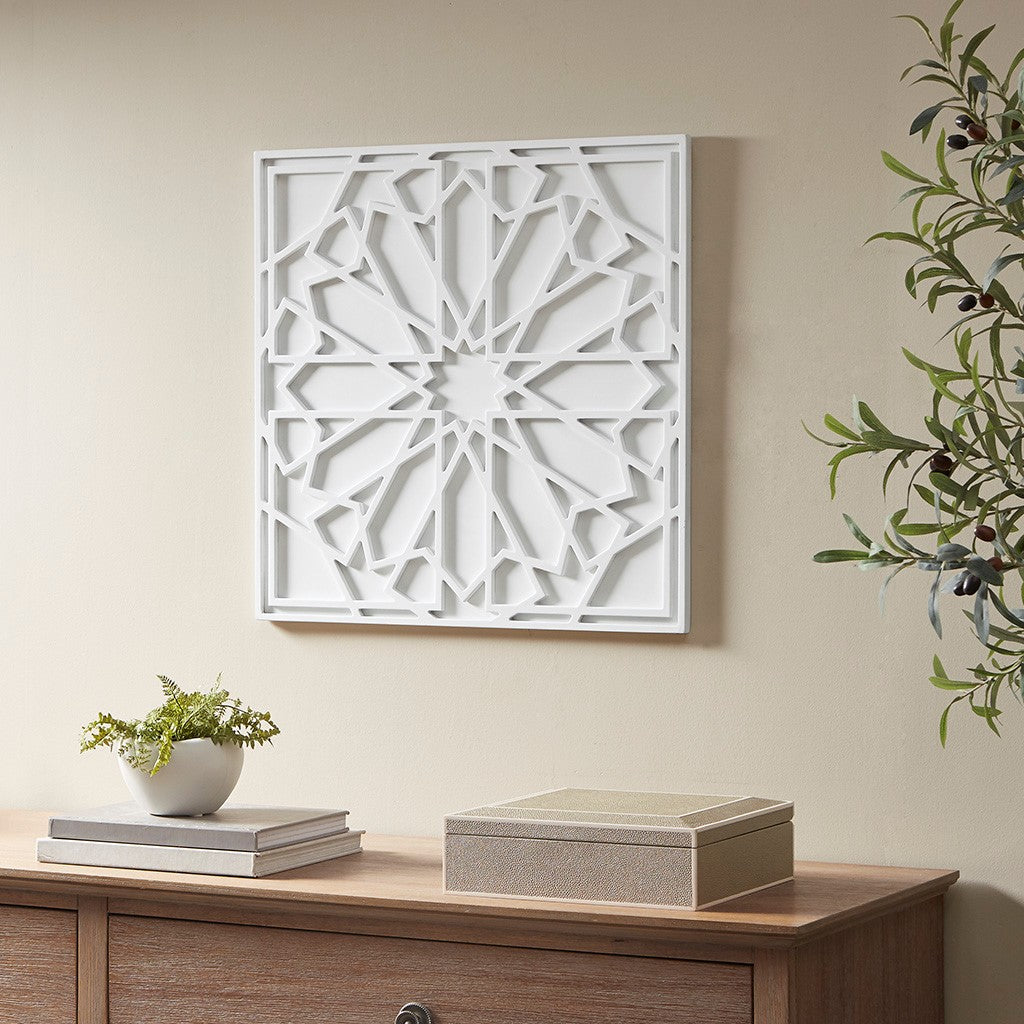 Madison Park Boho Notion Square Carved Wall Panel - Off White