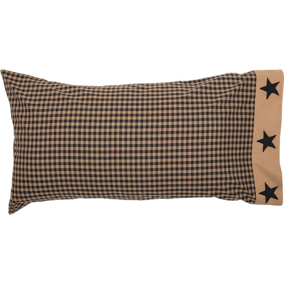 Mayflower Market Black Check Star King Pillow Case Set of 2 21x40 By VHC Brands
