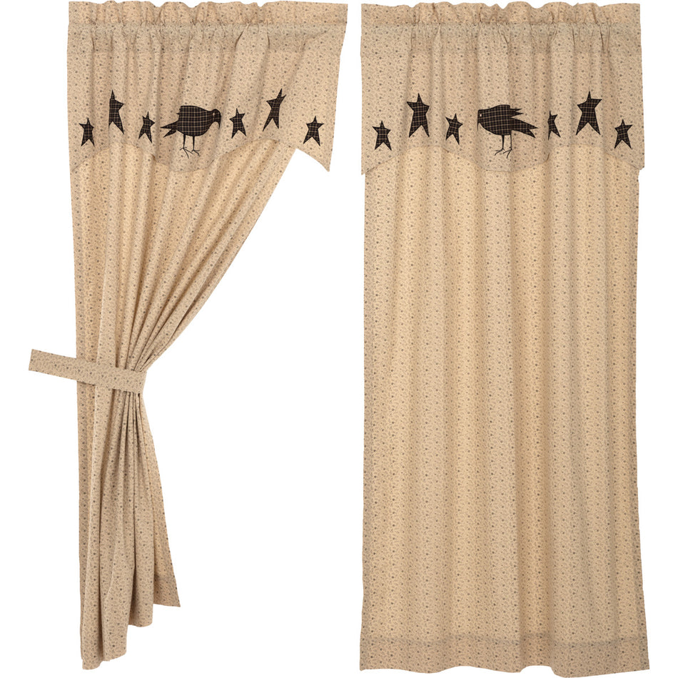 Mayflower Market Kettle Grove Short Panel with Attached Applique Crow and Star Valance Set of 2 63x36 By VHC Brands