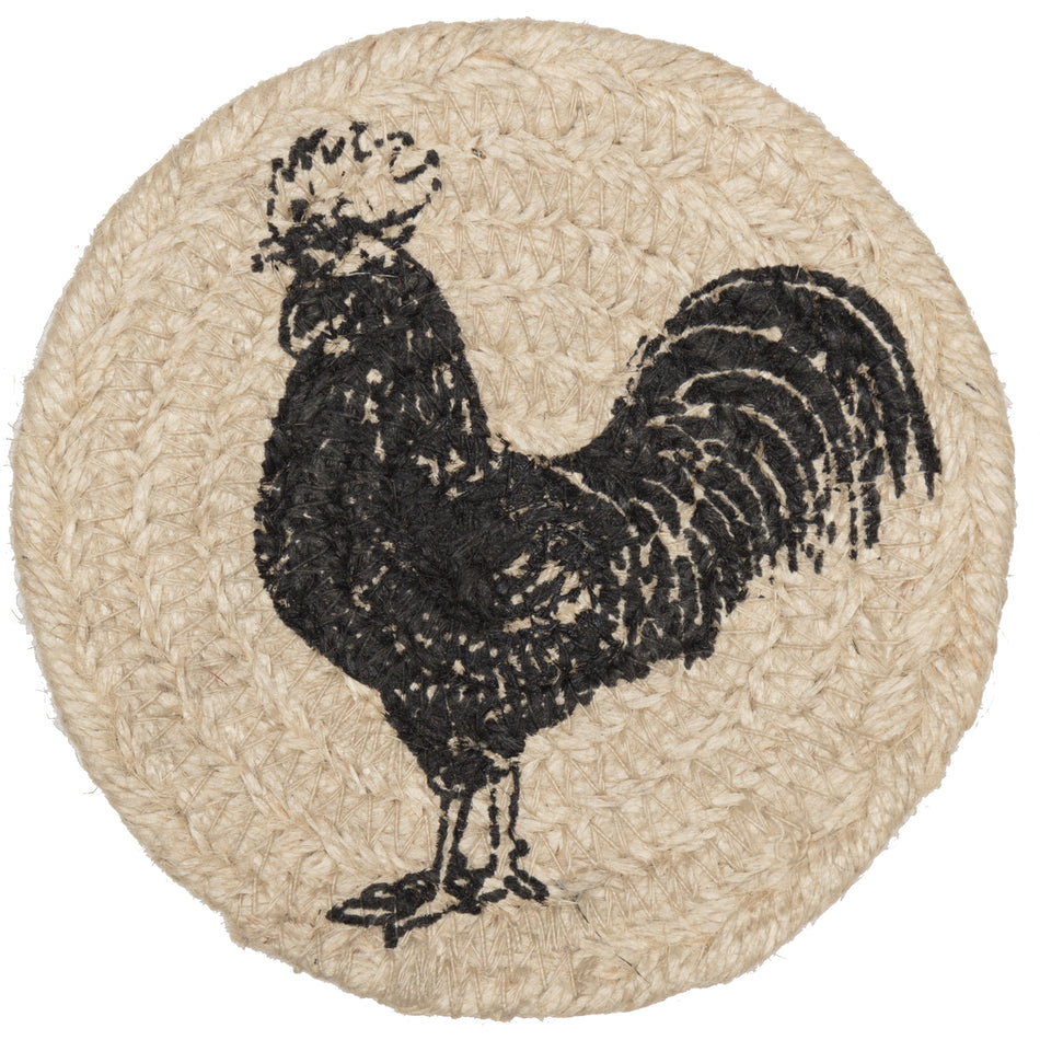 April & Olive Sawyer Mill Charcoal Poultry Jute Coaster Set of 6 By VHC Brands