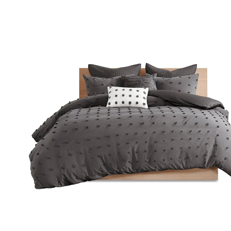 Brooklyn Cotton Jacquard Comforter Set - Charcoal - Full Size / Queen Size