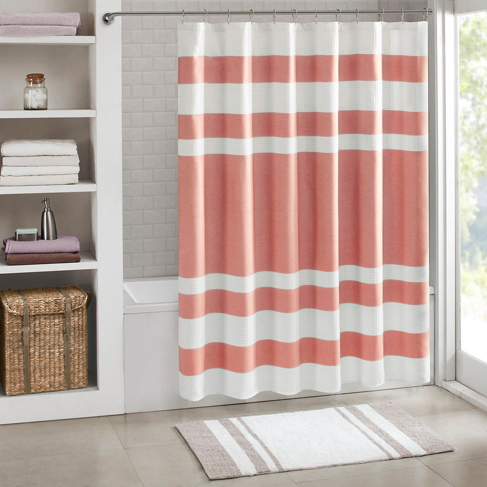 Madison Park Spa Waffle Shower Curtain with 3M Treatment - Coral - 72x72"