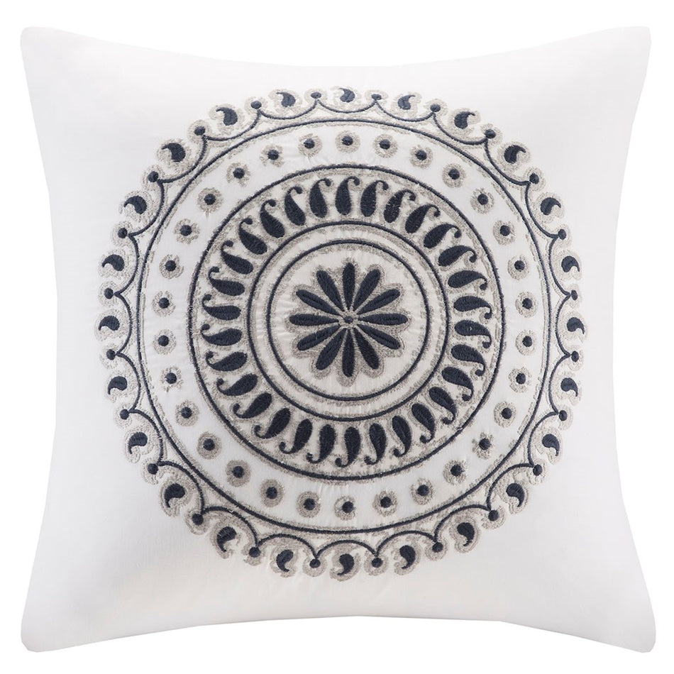 INK+IVY Fleur Embroidered Square Pillow - Navy - 18x18"