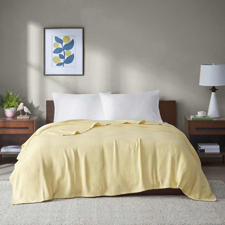 Freshspun Basketweave Cotton Blanket - Yellow - Full Size / Queen Size