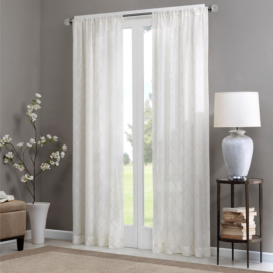 Madison Park Irina Diamond Sheer Window Curtain - White - 50x95"