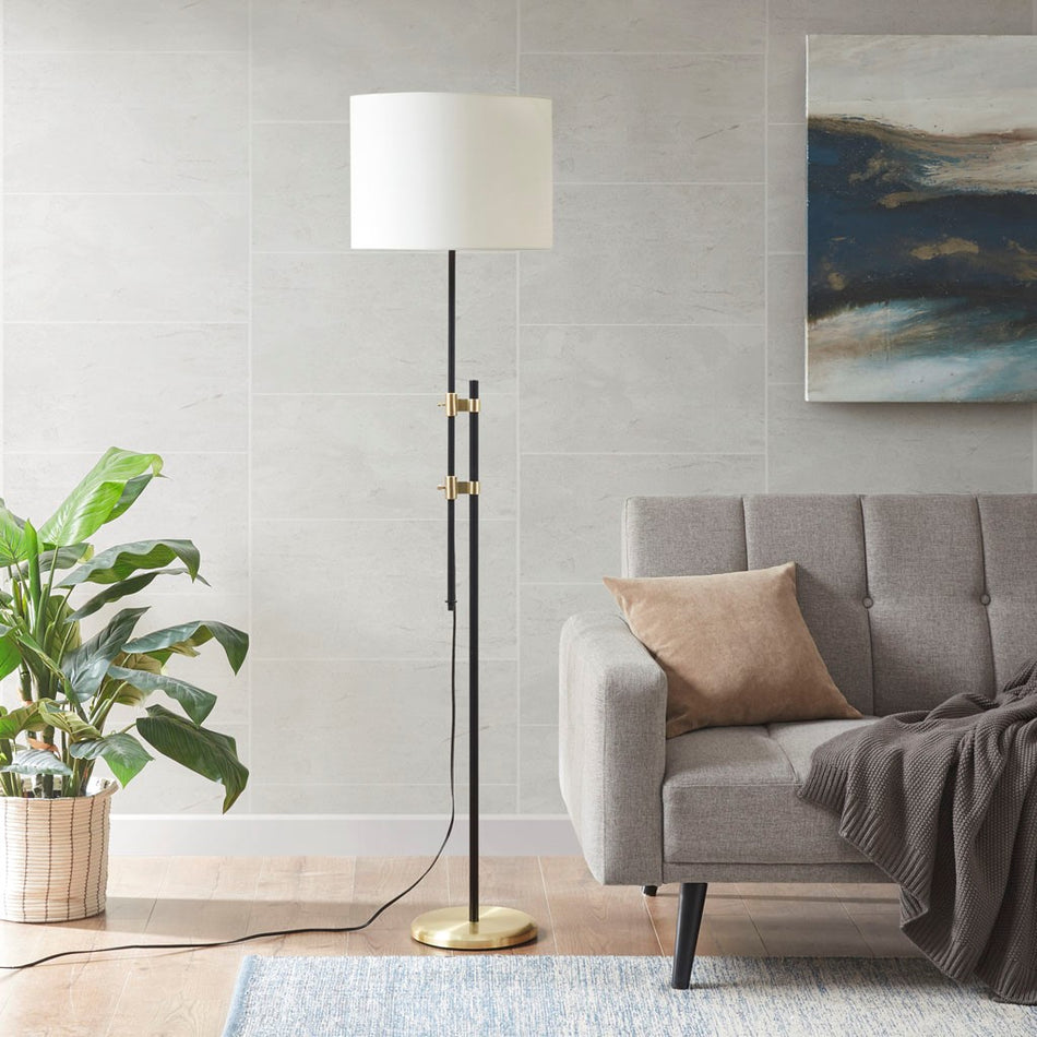 Hampton Hill Ellsworth Asymmetrical Adjustable Height Metal Floor Lamp - Black / Gold 