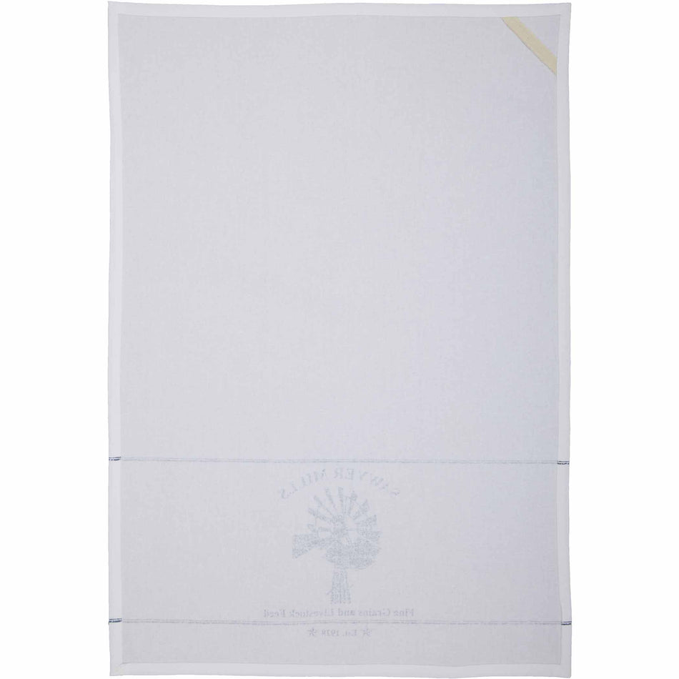 April & Olive Sawyer Mill Blue Windmill Muslin Bleached White Tea Towel 19x28 By VHC Brands