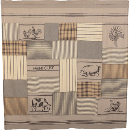 April & Olive Sawyer Mill Charcoal Stenciled Patchwork Shower Curtain 72x72 By VHC Brands