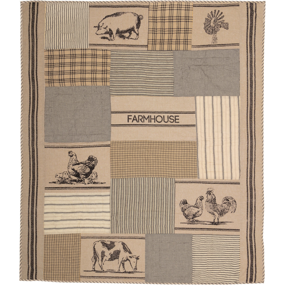 April & Olive Sawyer Mill Charcoal Farm Animal Quilted Throw 60x50 By VHC Brands