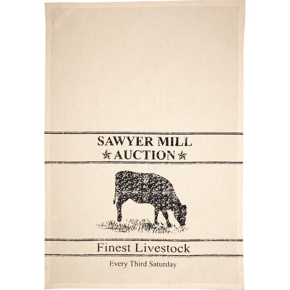 April & Olive Sawyer Mill Charcoal Cow Muslin Unbleached Natural Tea Towel 19x28 By VHC Brands