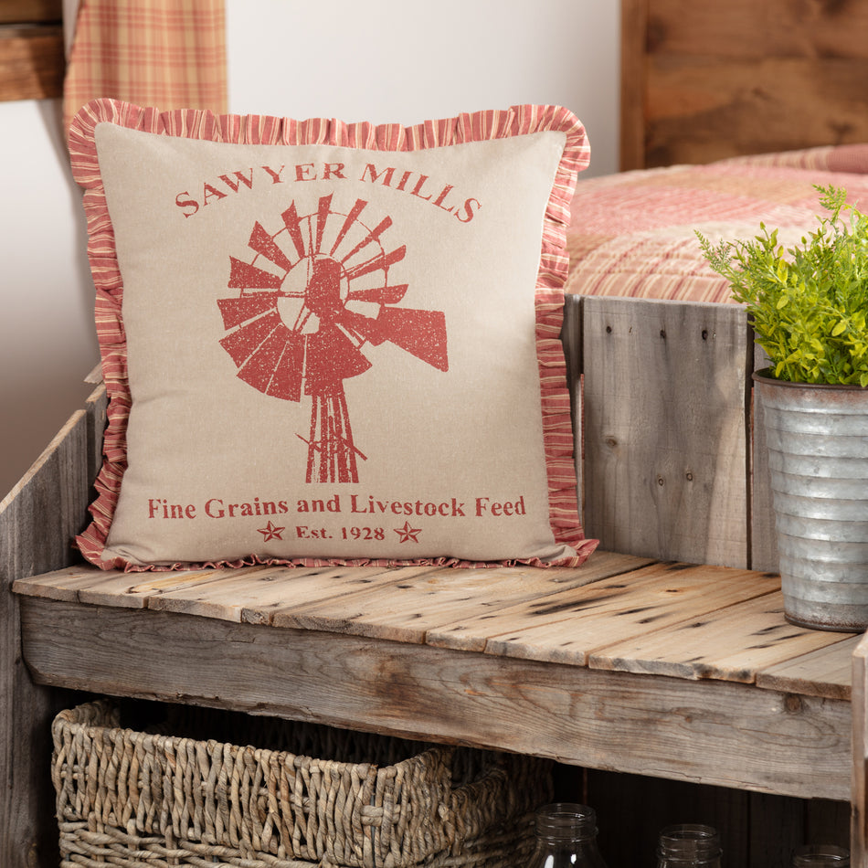 April & Olive Sawyer Mill Red Windmill Pillow 18x18 By VHC Brands