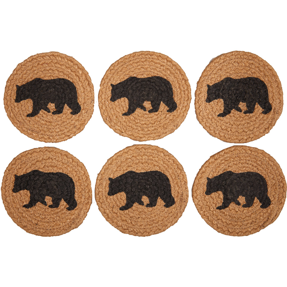 Oak & Asher Wyatt Stenciled Bear Jute Coaster Set of 6 By VHC Brands