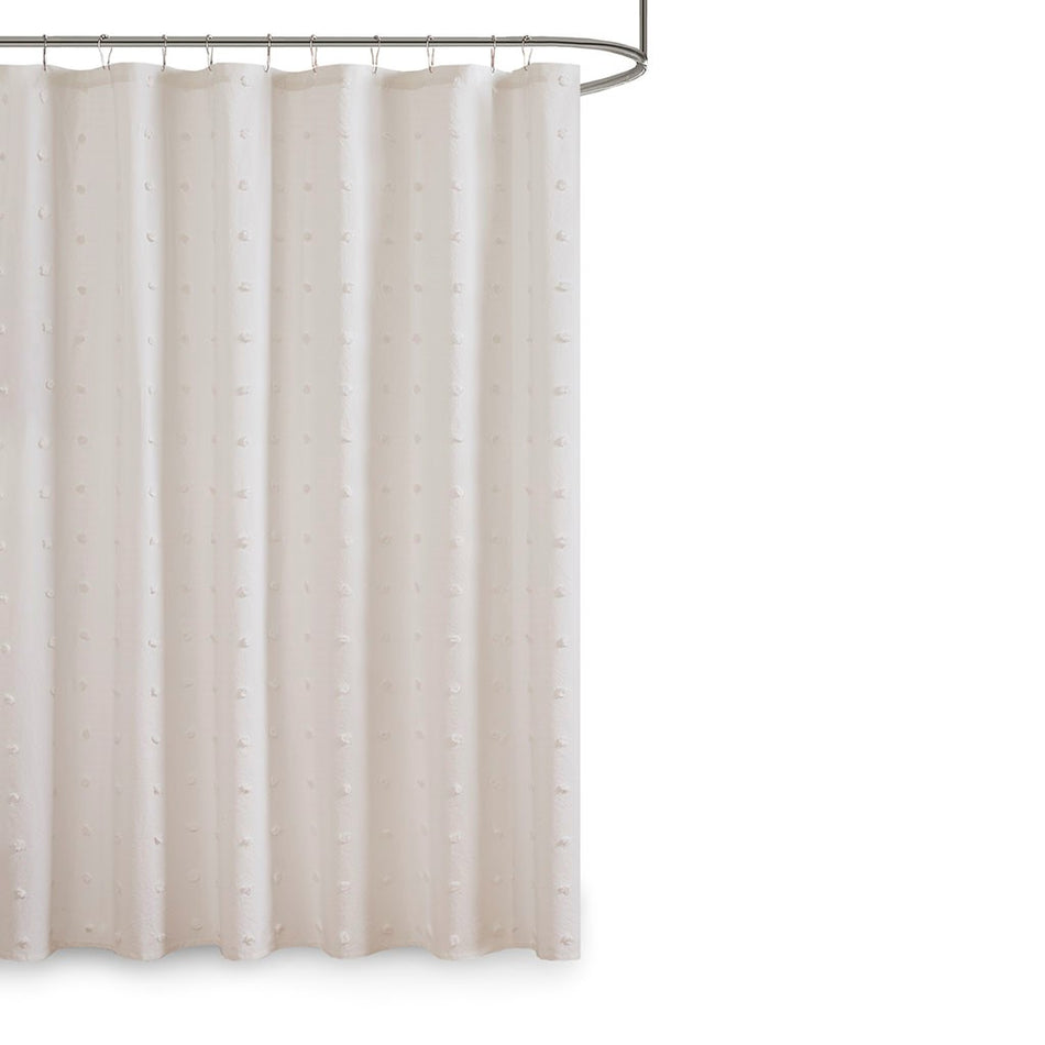 Brooklyn Brooklyn Cotton Jacquard Pom Pom Shower Curtain - Ivory - 70x72"