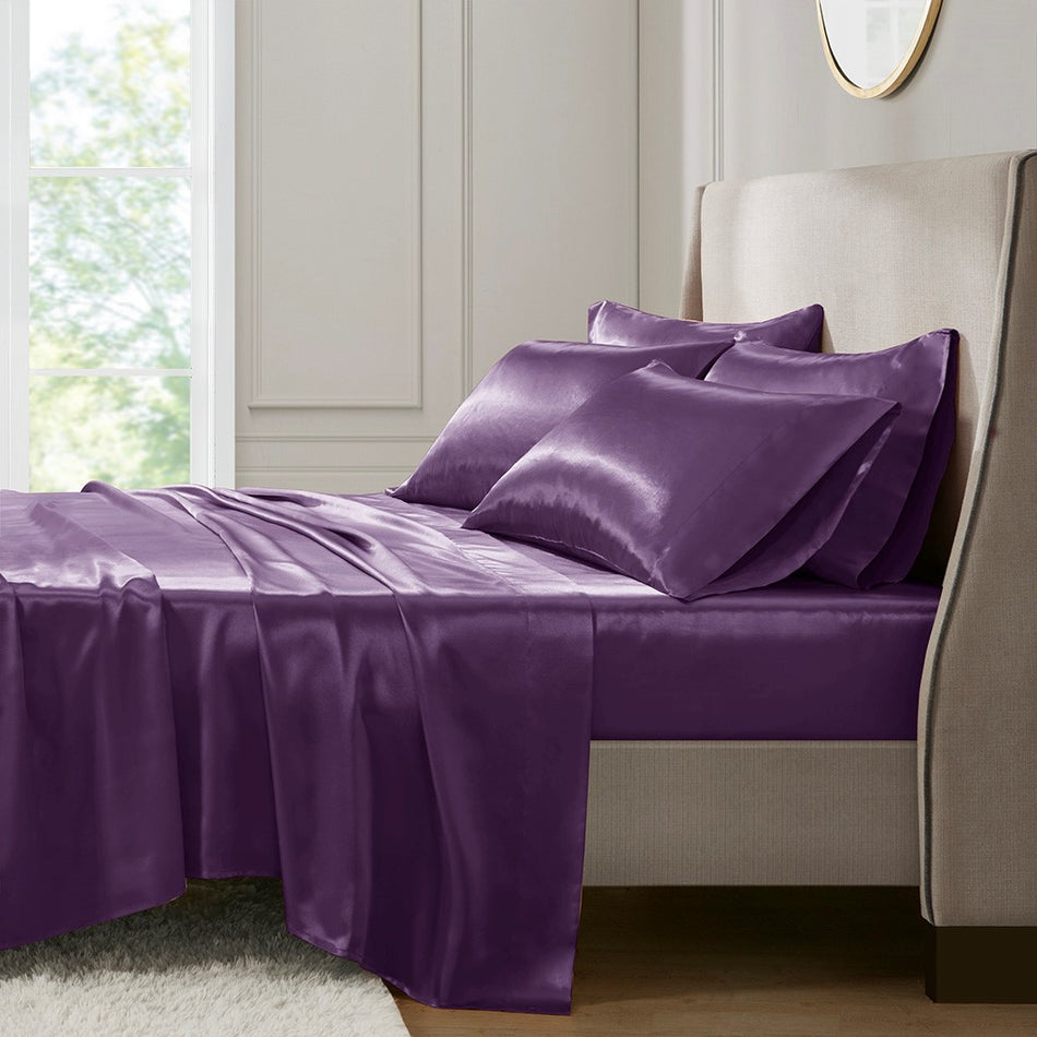Satin Luxury 6 PC Sheet Set - Purple - Cal King Size