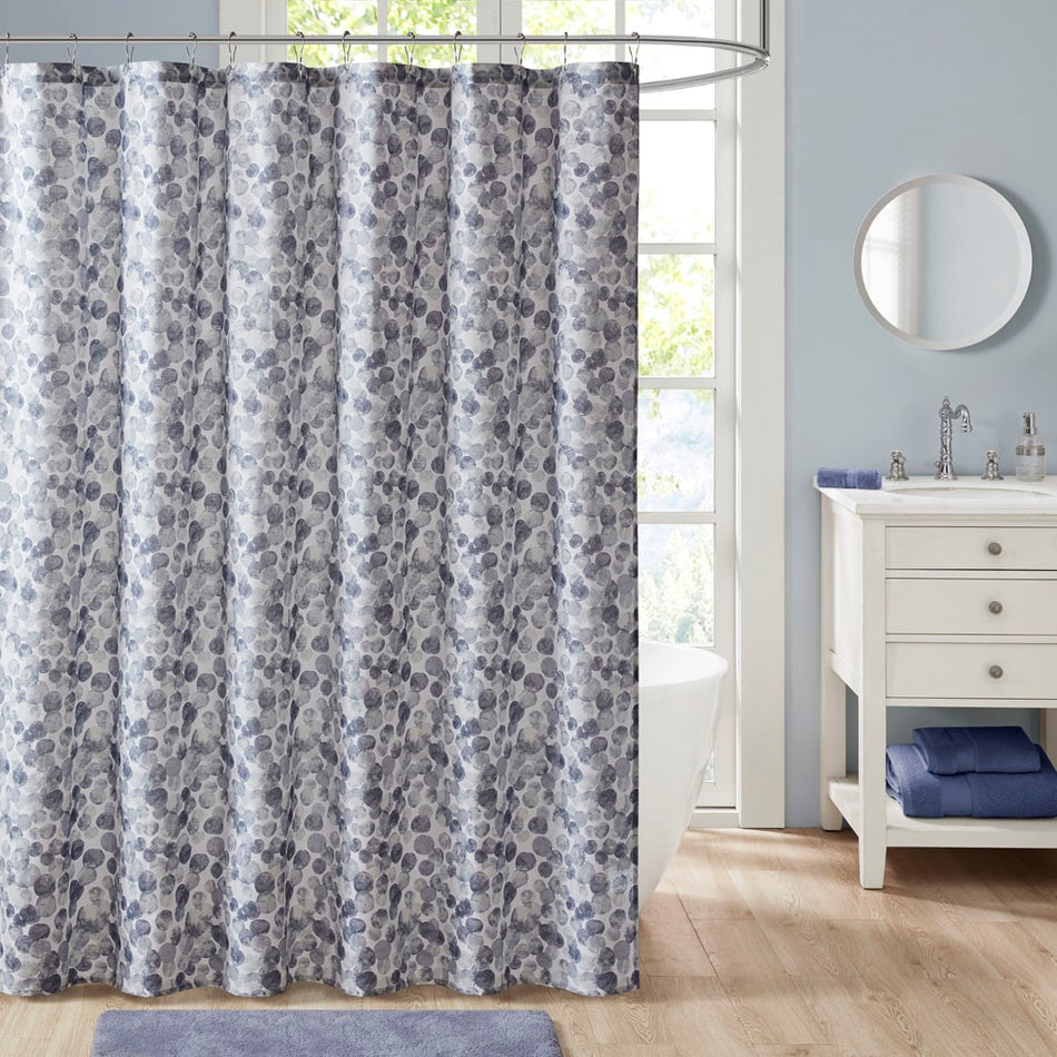 Madison Park Nells Printed Cotton Shower Curtain - Blue - 72x72"