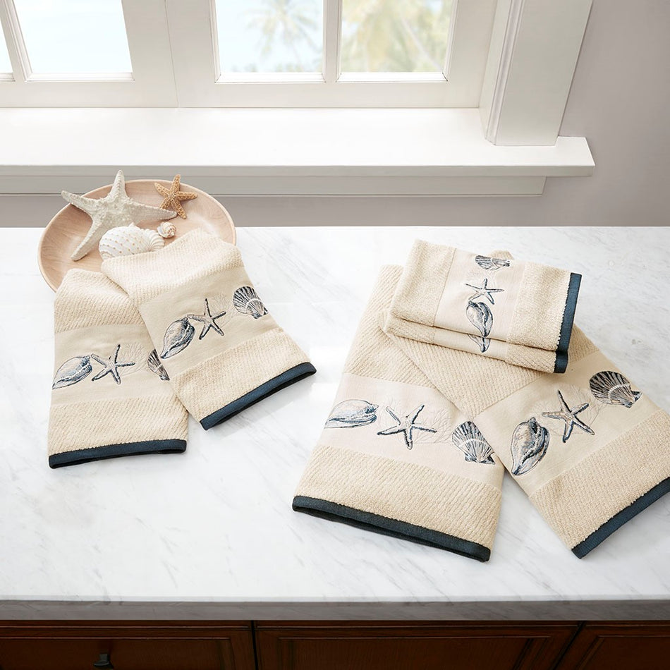 Madison Park Bayside Embroidered Cotton Jacquard 6 Piece Towel Set - Blue