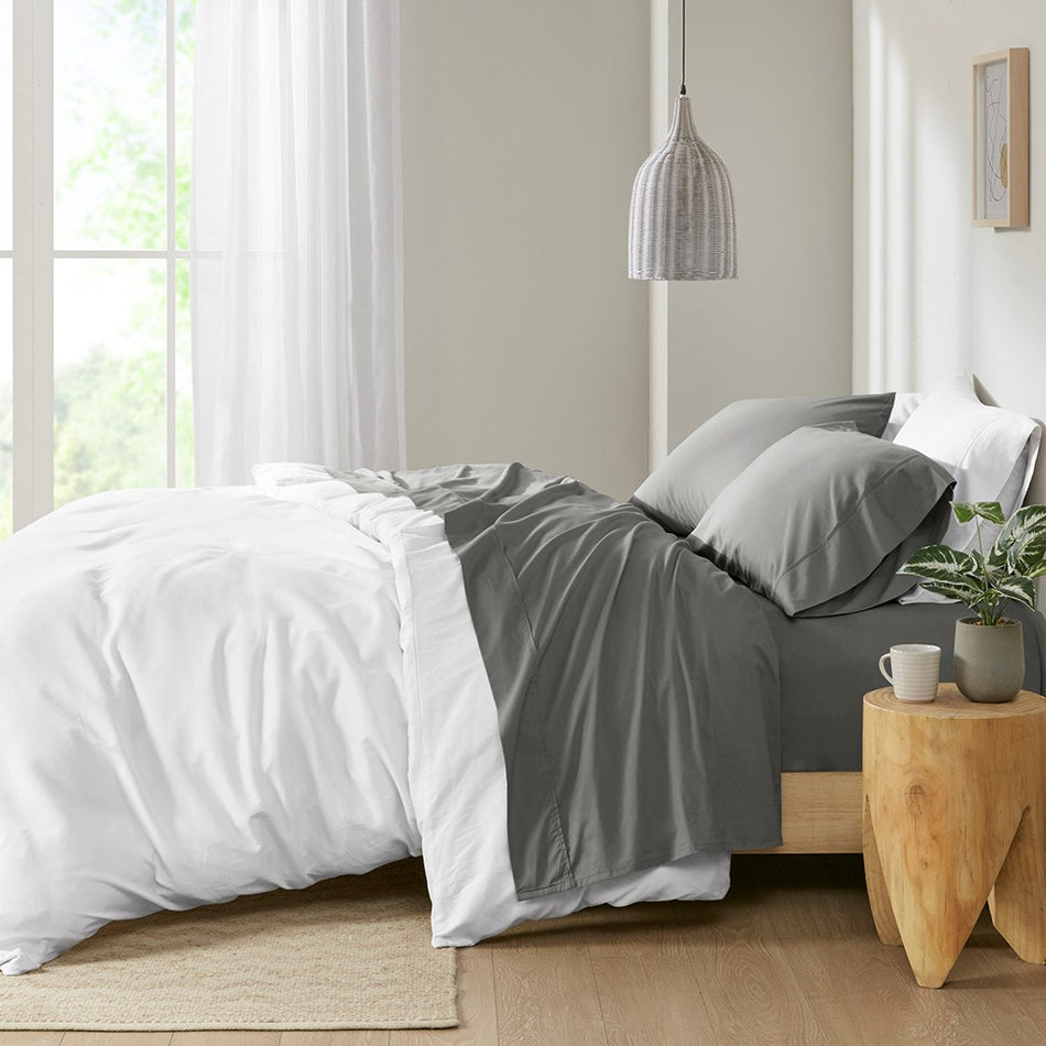 Madison Park Peached Percale Cotton Peached Percale Sheet Set - Charcoal - Full Size