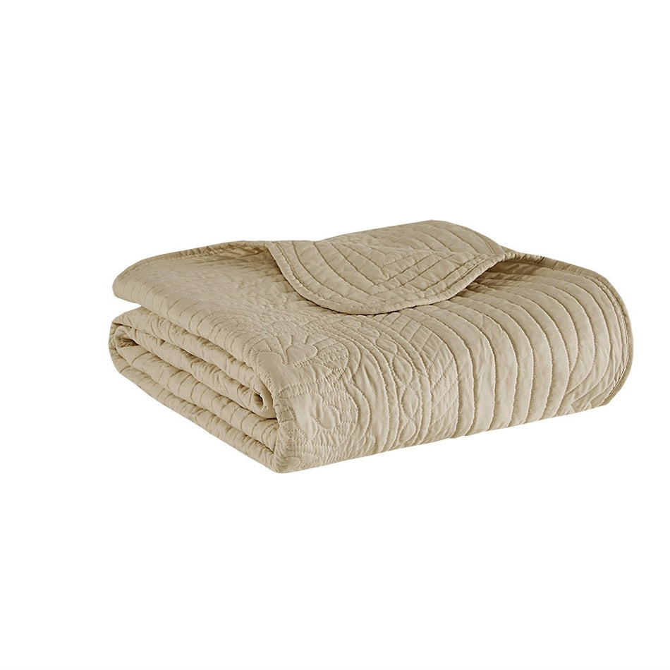 Tuscany Oversized Quilted Throw with Scalloped Edges - Khaki - 60x72"