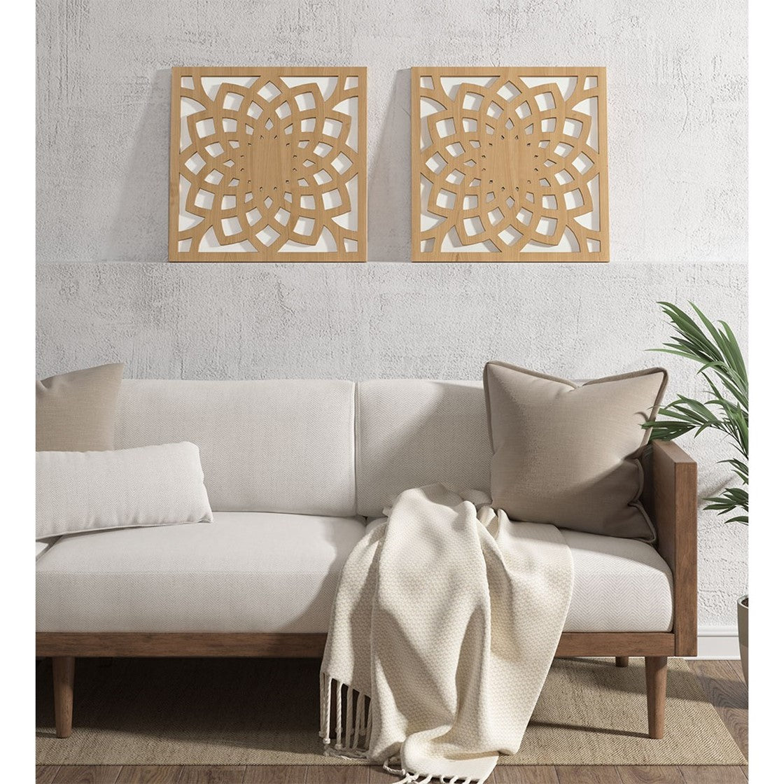 Madison Park Lotus Medallion Wood Wall Decor 2 Piece set - Natural