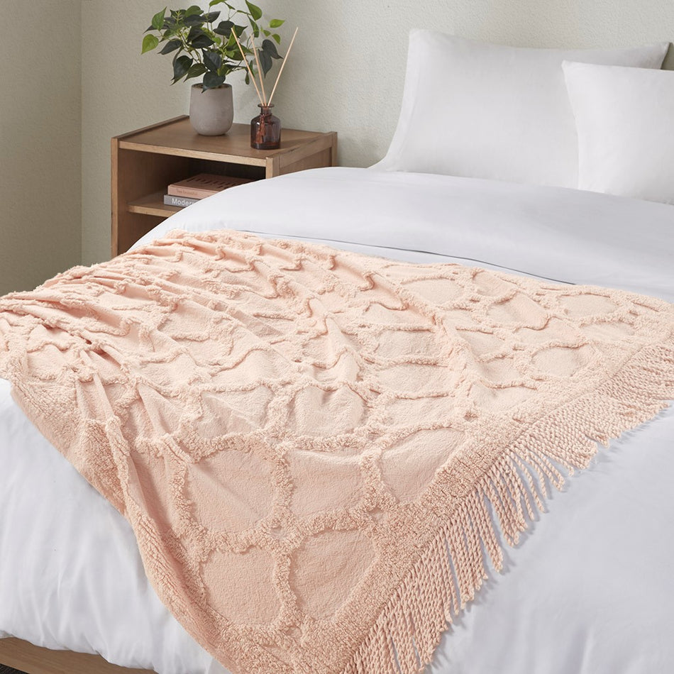 Brianne 100% Cotton Tufted Chenille Lightweight Throw With Fringe Tassel 50" x 60" - Blush - 50x60"