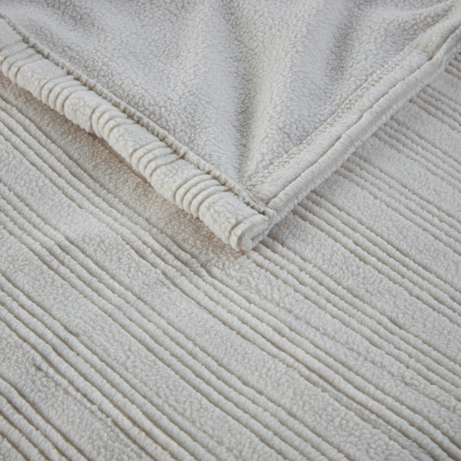 Ribbed Micro Fleece Heated Blanket - Tan - Queen Size