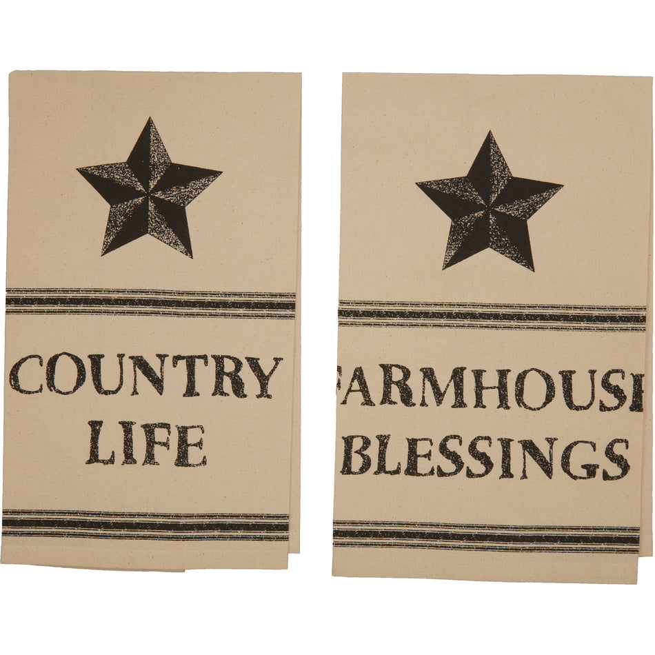 Mayflower Market Farmhouse Star Country Life Muslin Unbleached Natural Tea Towel Set of 2 19x28 By VHC Brands