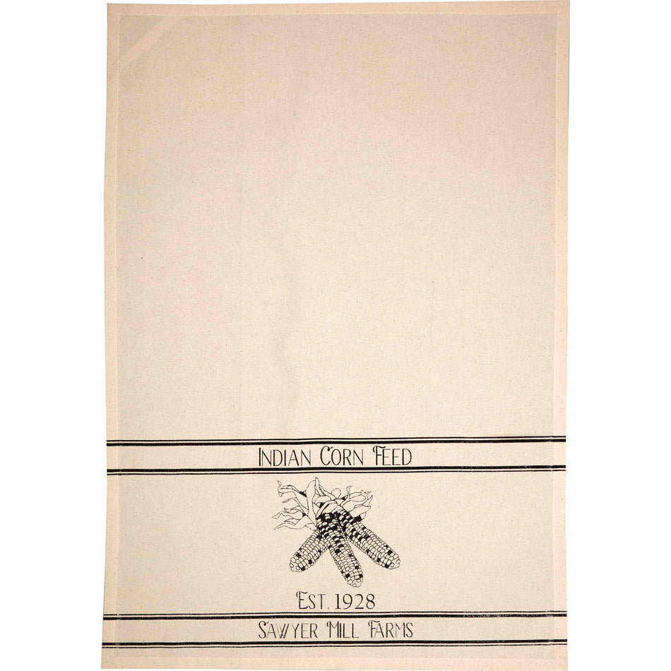 April & Olive Sawyer Mill Charcoal Plow & Corn Muslin Unbleached Natural Tea Towel Set of 2 19x28 By VHC Brands