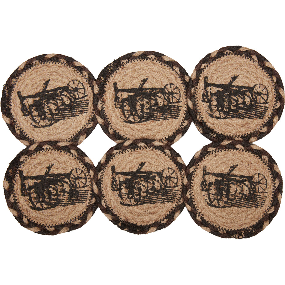 April & Olive Sawyer Mill Charcoal Plow Jute Coaster Set of 6 By VHC Brands