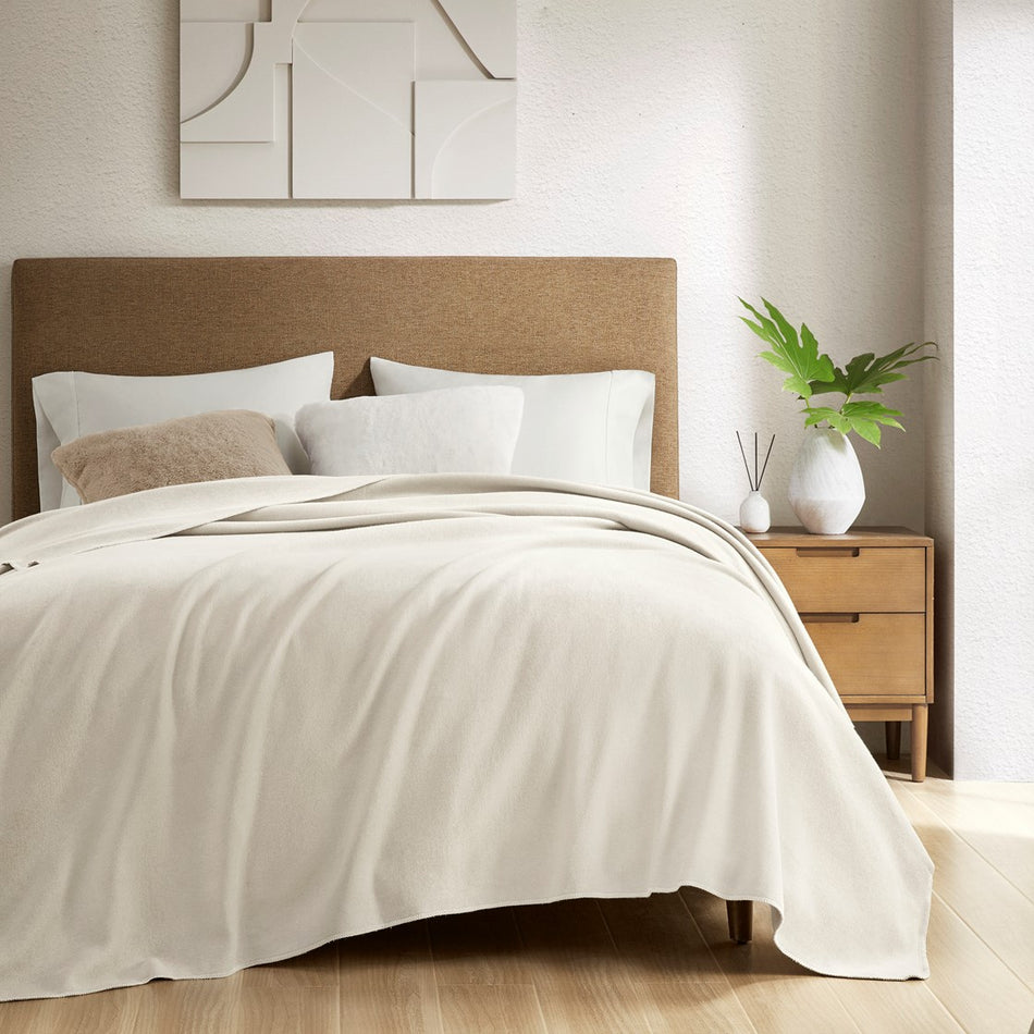 Croscill Andaz Solid Cotton Blanket - Ivory  - Full Size / Queen Size Shop Online & Save - ExpressHomeDirect.com