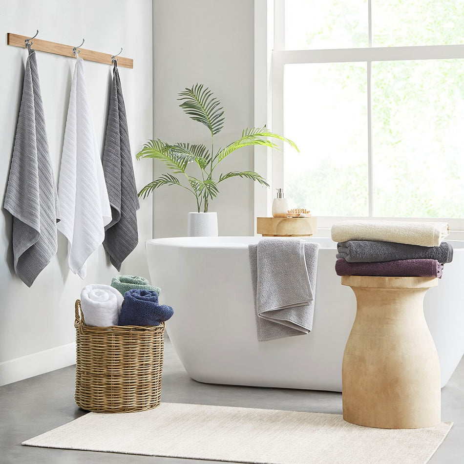 Clean Spaces Aure 100% Cotton Solid Textured Antimicrobial 6 Piece Towel Set - White 