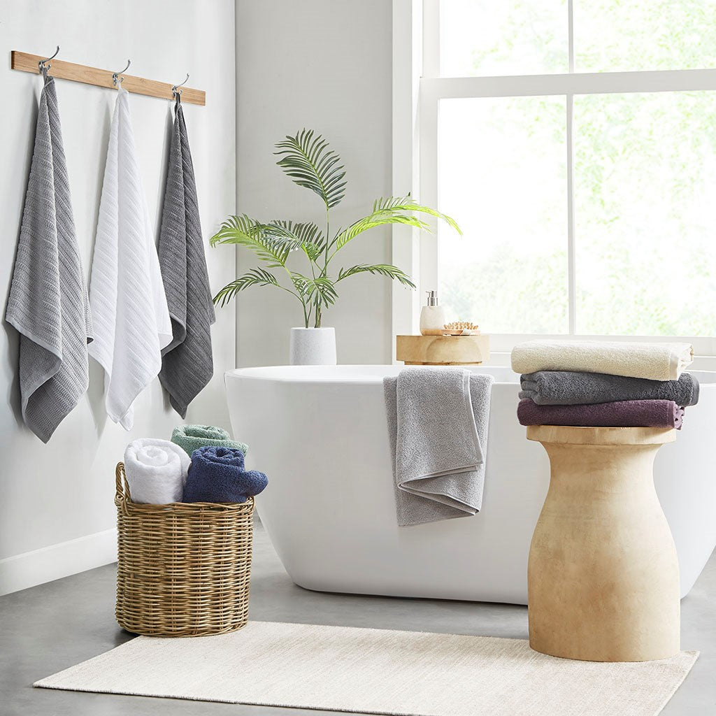 Clean Spaces Aure 100% Cotton Solid Textured Antimicrobial 6 Piece Towel Set - White 