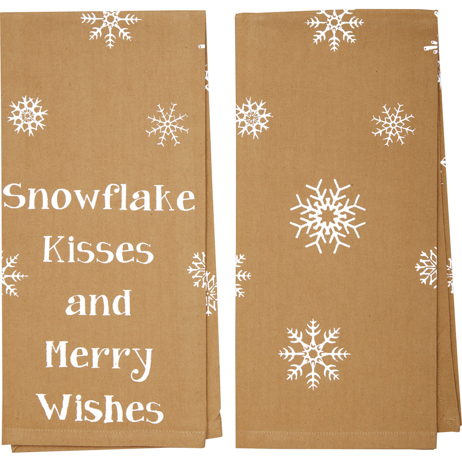 Seasons Crest Snowflake Burlap Natural Snowflake Kisses Tea Towel Set of 2 19x28 By VHC Brands