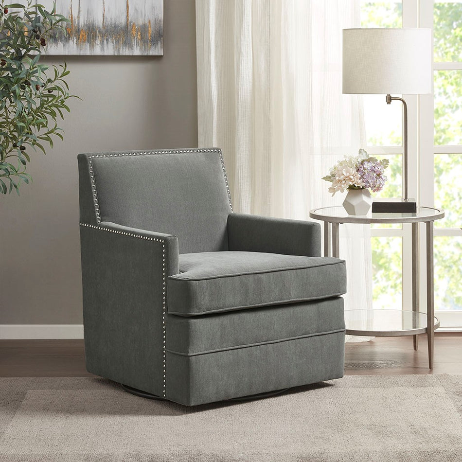 Madison Park Circa Upholstered Swivel Chair - Grey 
