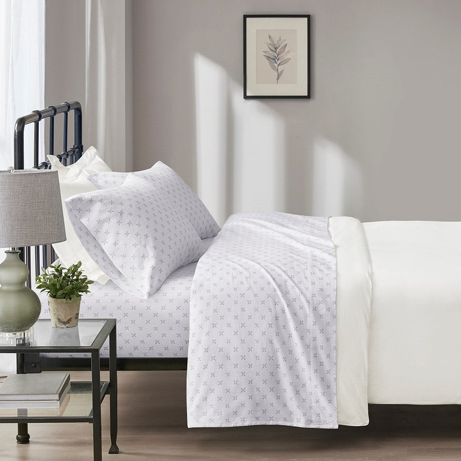 Beautyrest Oversized Cotton Flannel 4 Piece Sheet Set - Grey Petals - Cal King Size