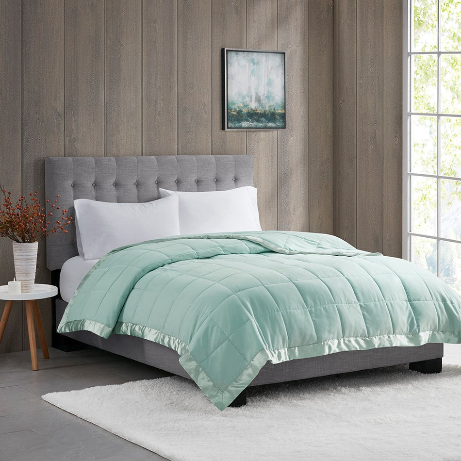 Madison Park Windom Lightweight Down Alternative Blanket with Satin Trim - Seafoam - Twin Size