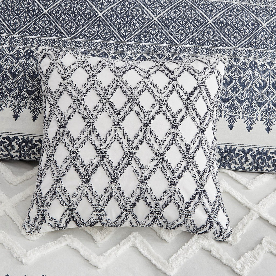 Riko Cotton Embroidered Square Pillow - Navy - 20x20"