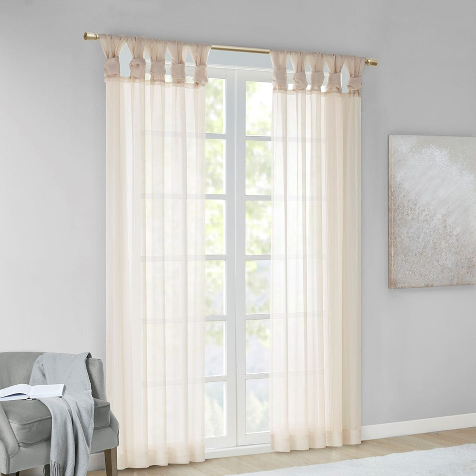 Ceres Twisted Tab Voile Sheer Window Pair - Ivory - 95" Panel