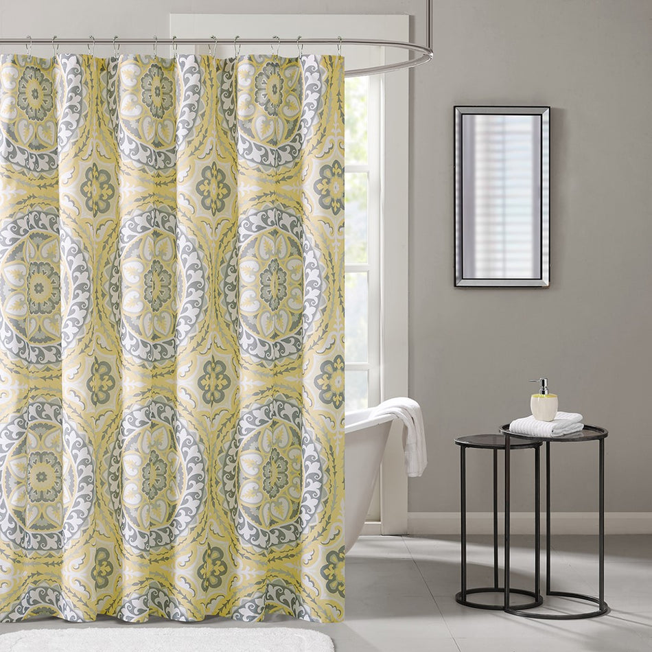 Madison Park Essentials Serenity Printed Shower Curtain - Yellow - 72x72"