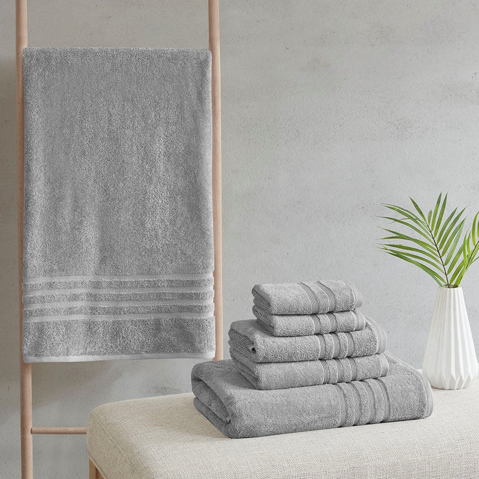 Clean Spaces Nurture Sustainable Antimicrobial Bath Towel 6 Piece Set - Grey 
