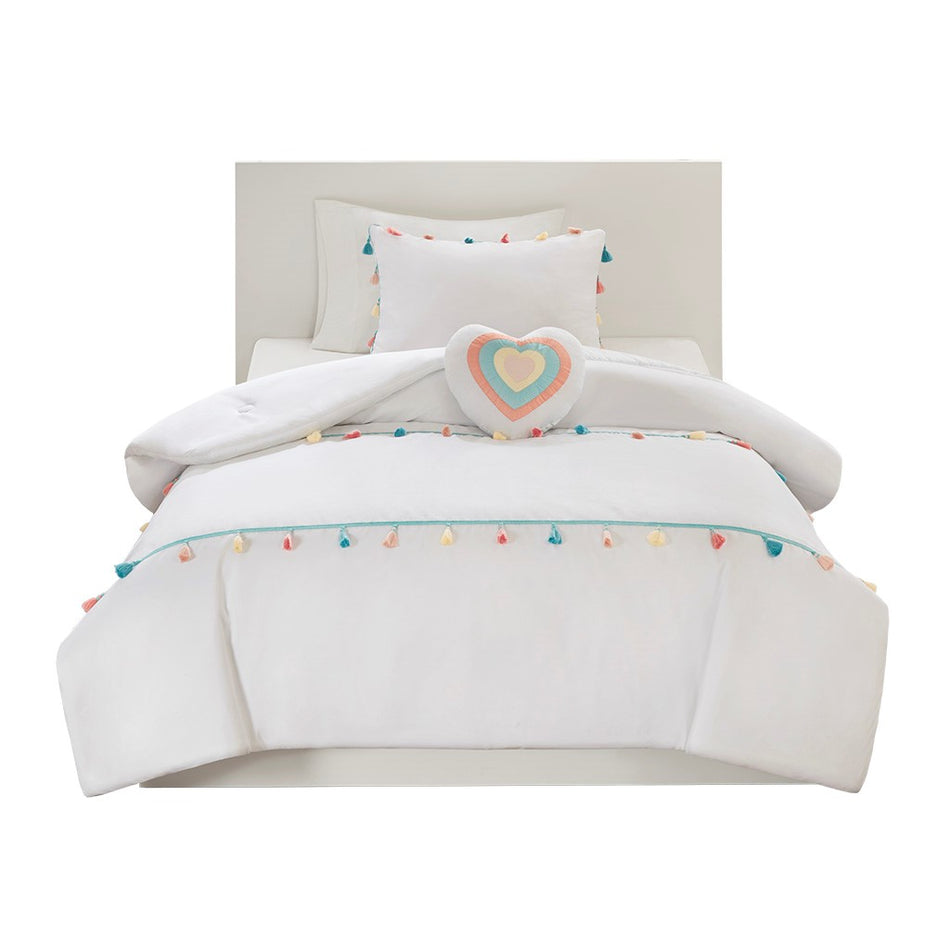 Tessa Tassel Comforter Set - White - Full Size / Queen Size