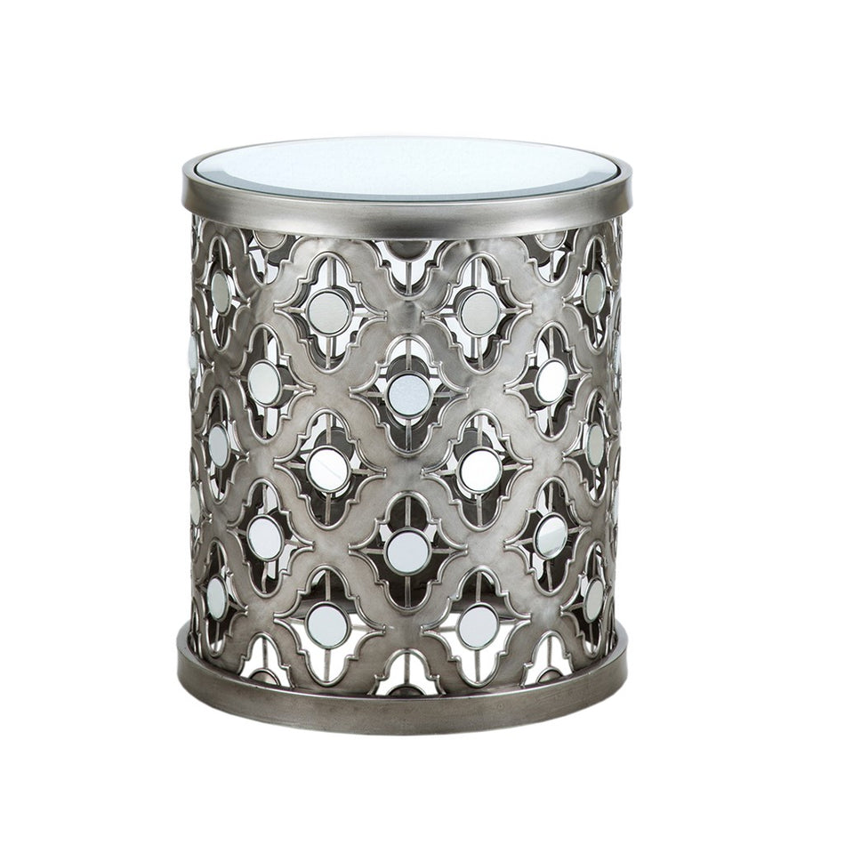 Arian Quatrefoil Mirror Accent Table - Silver