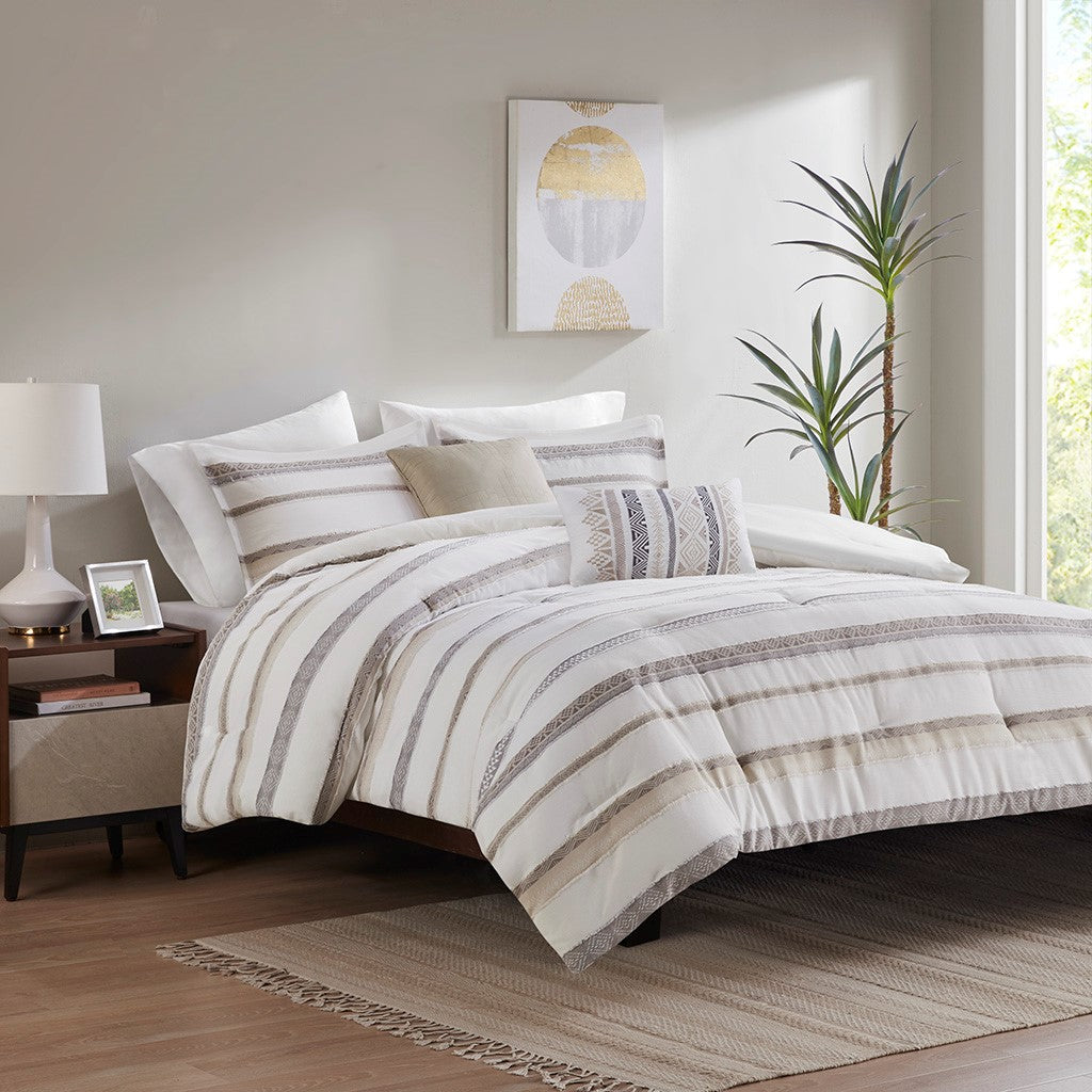 Madison Park Langley 5 Piece Clipped Jacquard Comforter Set
 - Neutral - King/Cal King - MP10-8165