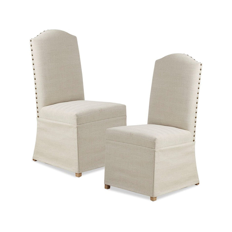 Foster Set of 2 High Back Dining Chairs with Skirts - Beige