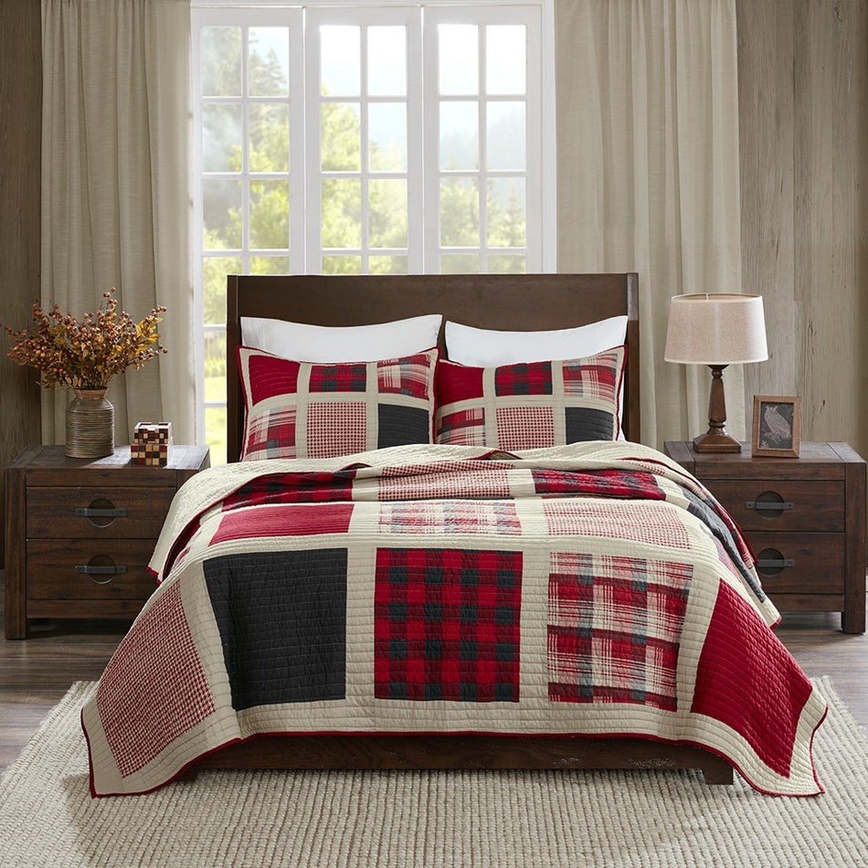 Woolrich Huntington 100% Cotton Oversized Quilt Mini Set - Red - Full Size / Queen Size
