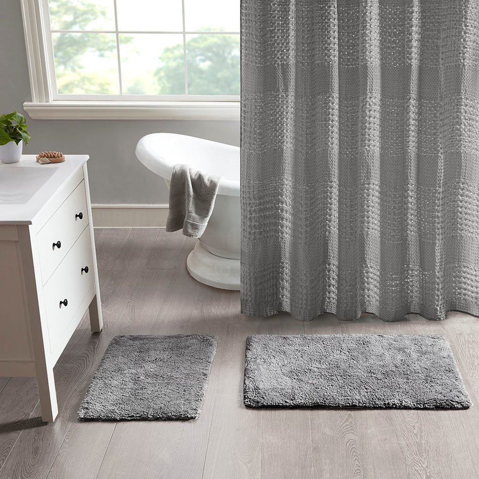 Madison Park Signature Ritzy 100% Cotton Solid Tufted 2 Piece Bath Rug Set - Grey