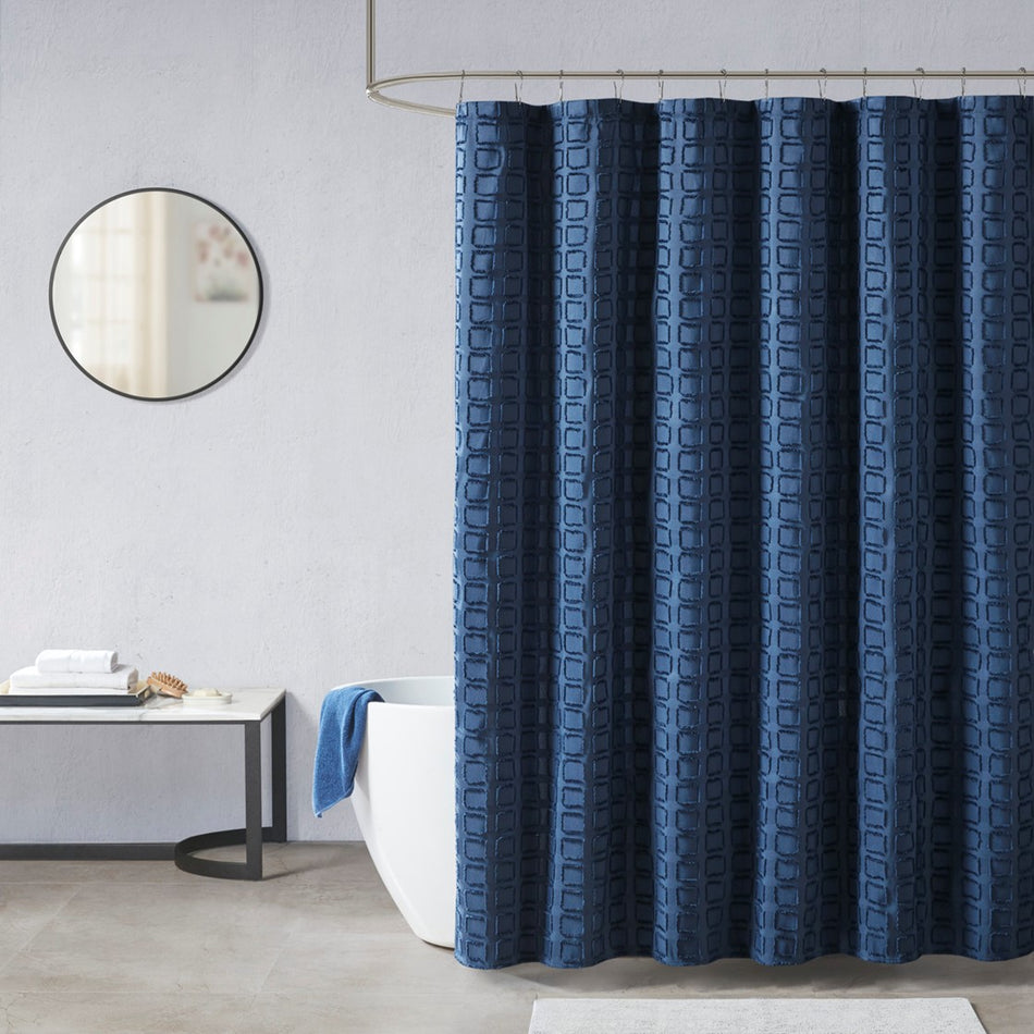Madison Park Metro Woven Clipped Solid Shower Curtain - Navy - 72x72"