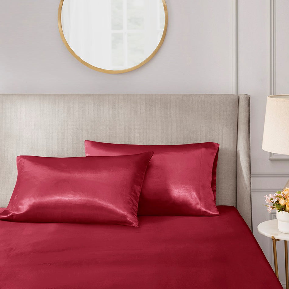 Madison Park Essentials Satin Luxury 2 PC Pillowcases - Red - King Size