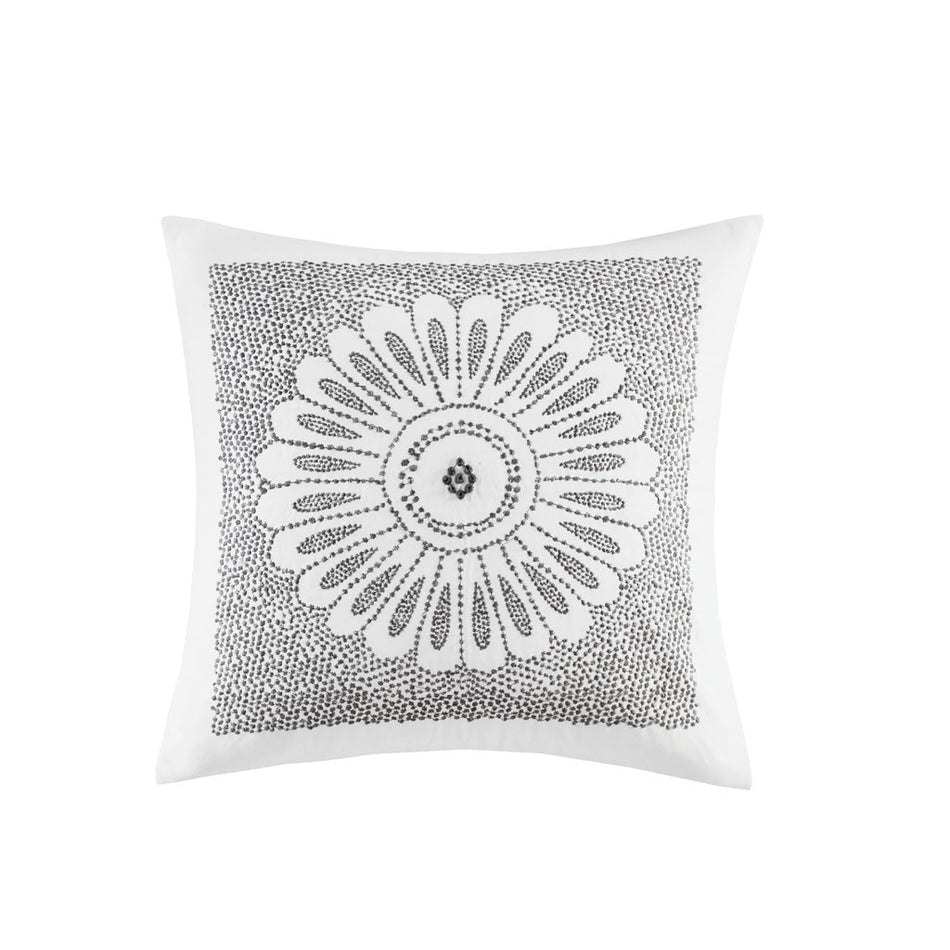 INK+IVY Sofia Cotton Embroidered Decorative Square Pillow - Grey - 20x20"