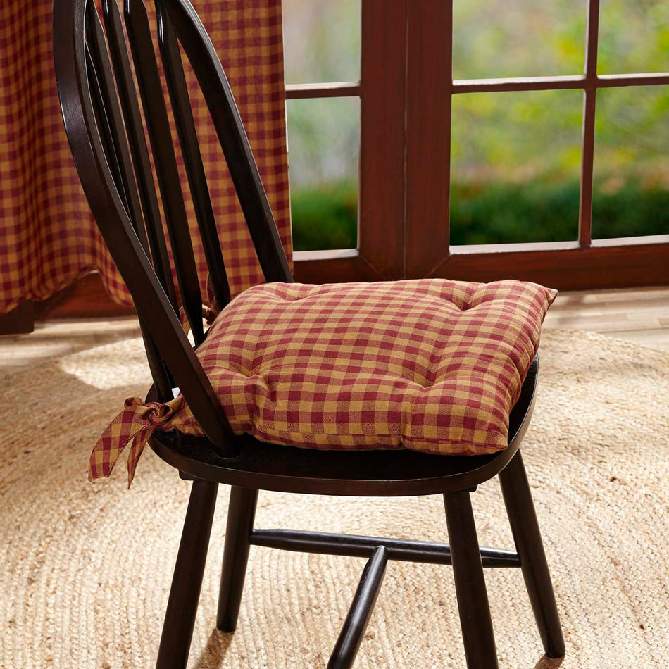 Mayflower Market Burgundy Check Chair Pad By VHC Brands